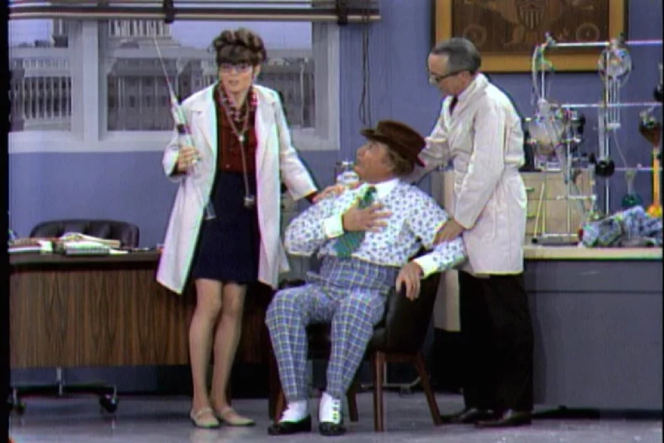 People Who Like People are Cannibals - Barbara Feldon injecting Clem Kadiddlehopper with a serum that she hopes will enable him to live on chicken feed