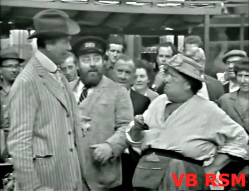 Clem Kadiddlehopper causing trouble in London. Notice Chiselwick (Sebastian Cabot) in the background
