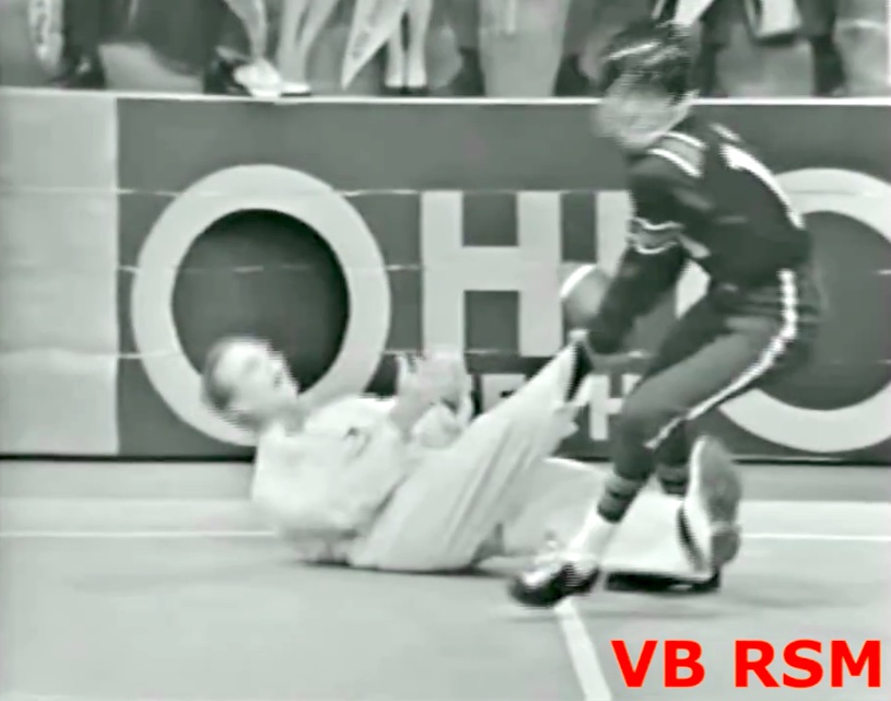 … and Red's getting dragged across the line, with the football on his foot!