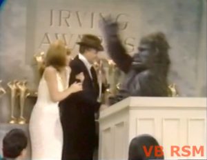 Award ceremony in "Be it Ever So Homely, There's No Place Like Clem" - Tina Louise as Daisy June, Red Skelton as Clem Kadiddlehopper, and the gorilla