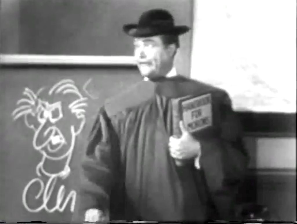 Clem Kadiddlehopper trying to sell a book in Clem's Barnyard Lecture