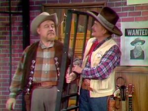 Big Pappy Tumbleweed (Burl Ives) and Sheriff Deadeye (Red Skelton) in "Sheriffs are Bought Not Made"