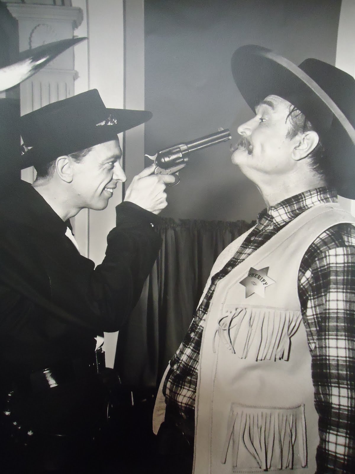 In Deadeye and the Gunslinger, A hired gun is needed to stop holdups in a saloon. Don Knotts stars as Mr. Pallid, in a parody of Have Gun, Will Travel