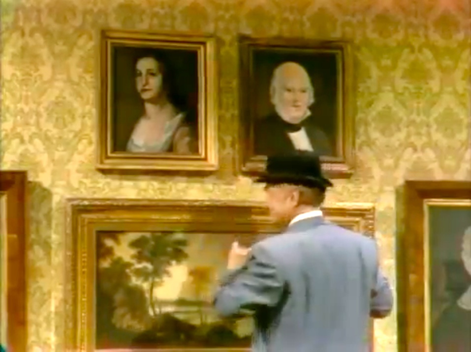 Red Skelton fixing the slanting pictures the HARD way