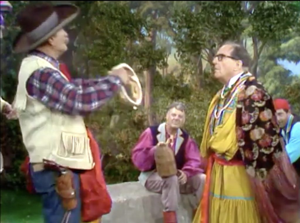 Aha!  The old gypsy is actually Sir Whitecliff! (Stanley Holloway) - so Deadeye's exposed