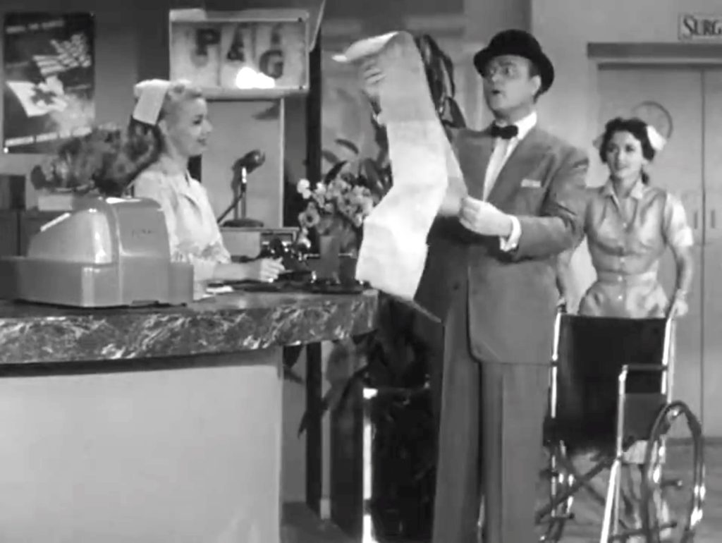 Nurse Lucy Knoch gives Red Skelton his hospital bill -- causing a relapse!