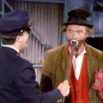 Officer McGuire (Robert Vaughn) beating Freddie the Freeloader (Red Skelton) on the inside -- so the bruises don't show -- in "Never on a Bum Day"