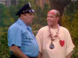 Jackie Coogan (cop) and Tim Conway (hippie) in "Hippie Days are Here Again"