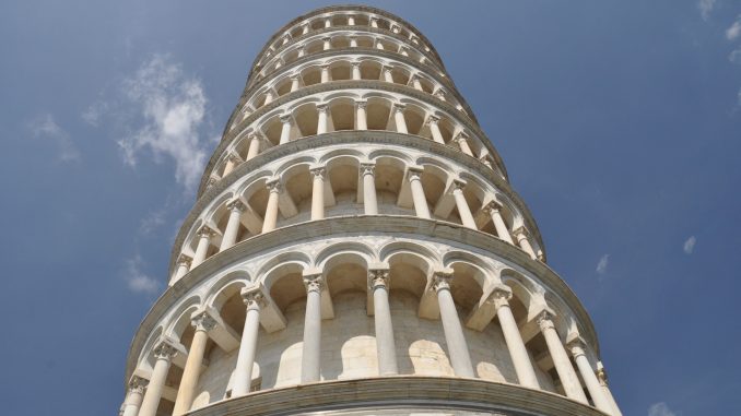 The Leaning Tower of Pisa, which Clem Kadiddlehopper ruins in Stupidity Italian Style