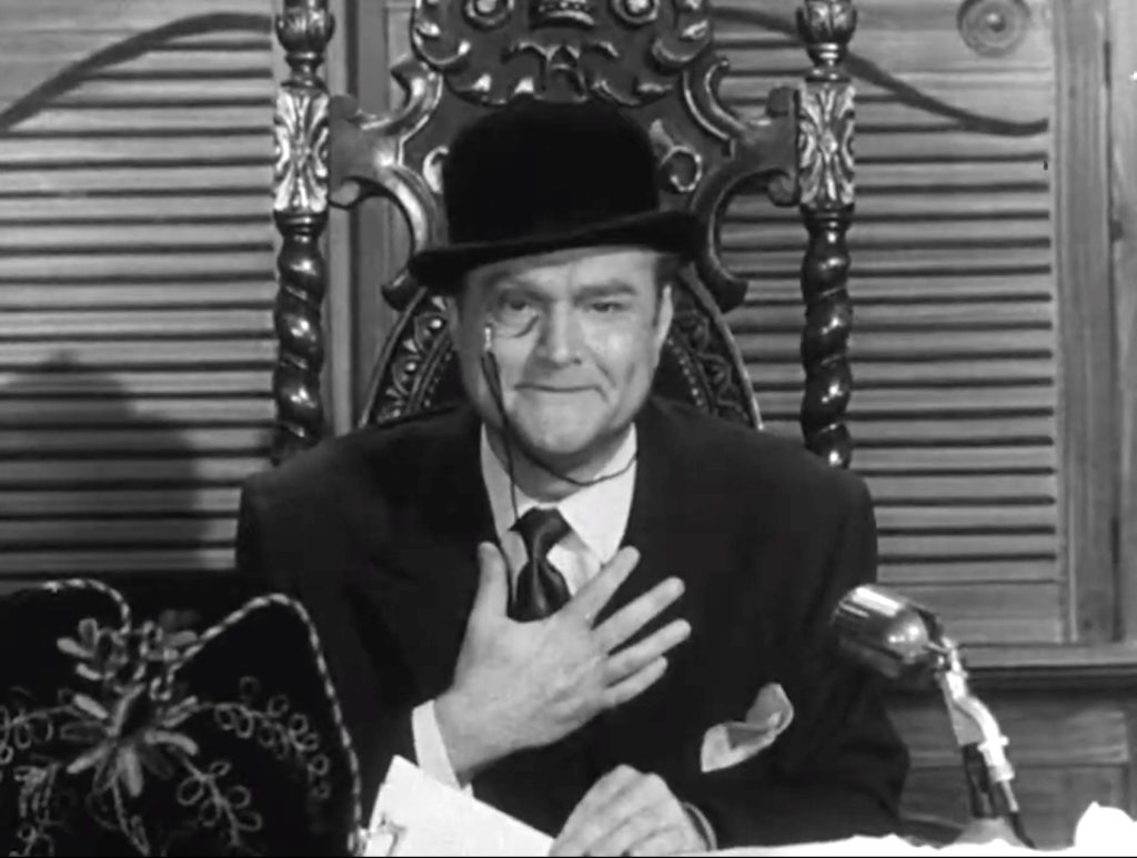 Red Skelton as Lord Beaverhead, fictional BBC broadcaster