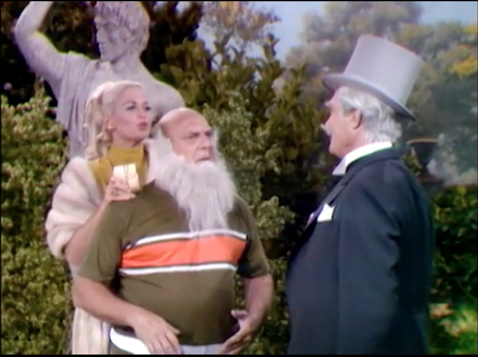 Needa Hubby (Nancy Ames) with Sidney (Jackie Coogan) and San Fernando Red (Red Skelton) in "Chiseler on the Roof"