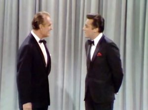 Red Skelton and Jack Jones on stage in "The Best Sheriff Money Can Buy"