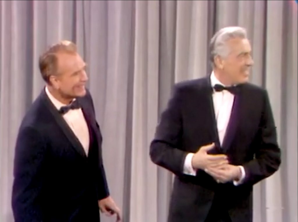 Red Skelton and Cesar Romero on stage