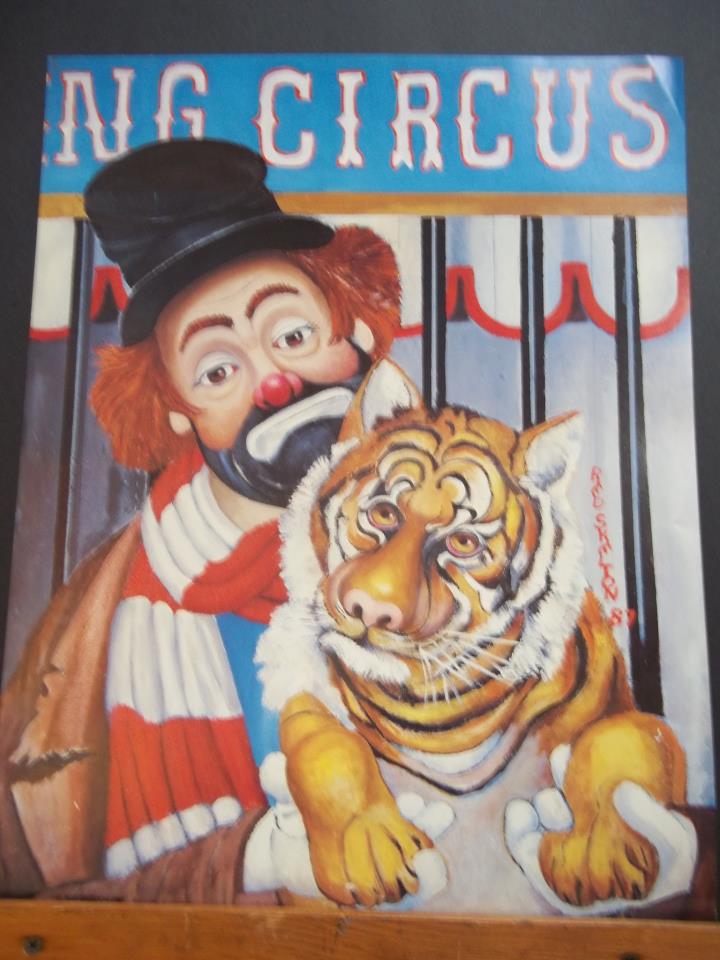 Hold That Tiger - Red Skelton's painting of Freddie the Freeloader at the circus, in the cage with a tiger