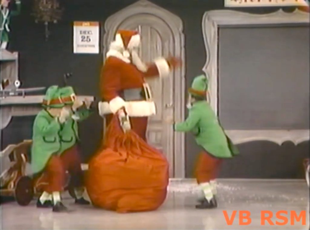 Santa Pops, with his elves and reindeer, off to deliver Christmas presents