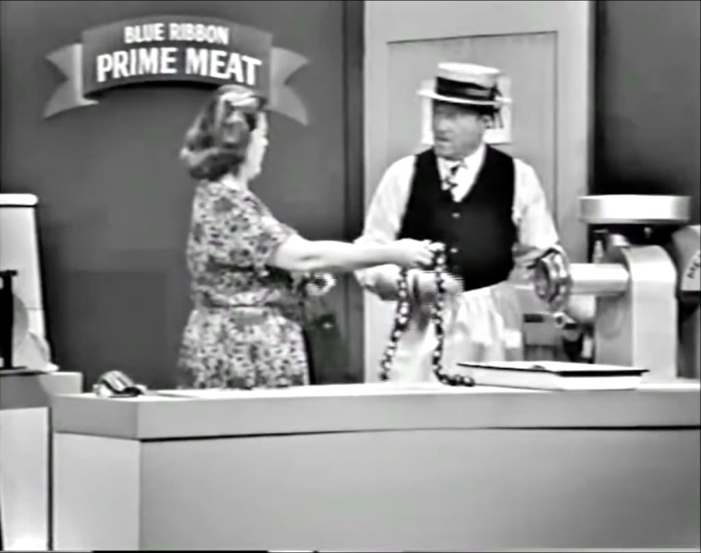 Peggy Rea wants fresh-made sausages, but not with Red Skelton's tie as one of the ingredients!