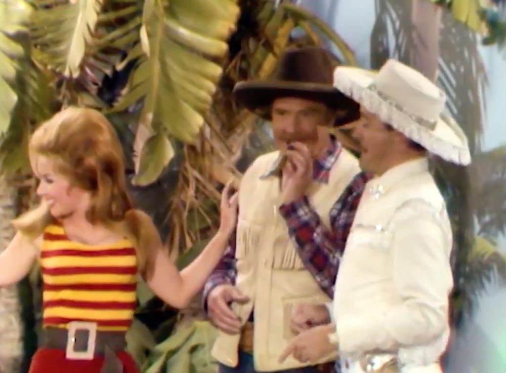 There go my Sundays! Lady pirate, Sheriff Deadeye, and Victor Virtue at the conclusion of "The Land of Bilk and Money"